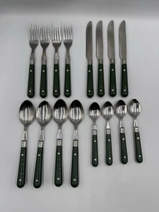 Gourmet Pride Cafe Style 16 Piece Cutlery Set Green Handle Stainless Steel - Picture 1 of 8