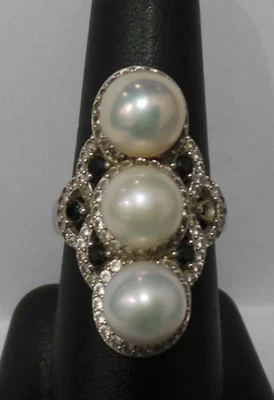 Anillo de cóctel vintage BBJ de plata esterlina triple perla 11,1 g tamaño 9,5 34 mm Foto 1 de 4