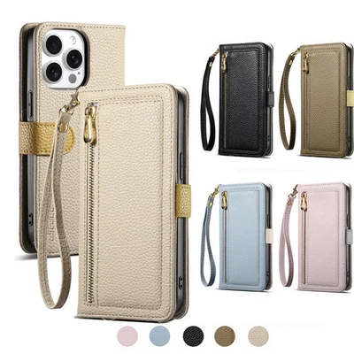 Colorblock Litchi Wallet Stand Phone Case Cover for iPhone 12 13 15 14 16 17 - Image 1 of 4