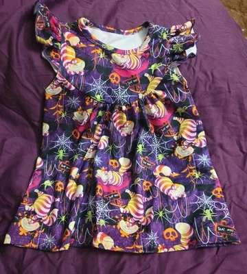 2T Alice in Wonderland Cheshire Cat Black Purple Halloween Dress - Image 1 of 4