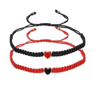 Pulseras a juego con cuentas de corazón con bolsa de terciopelo, negro/rojo - Imagen 1 de 6