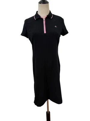 Lauren Ralph Lauren Polo Shirt Dress Black Pink Sz M Quarter Zip Preppy Sporty  - Image 1 of 4