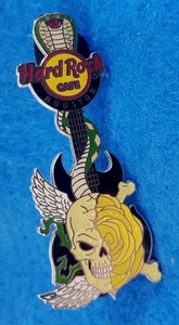 HOUSTON 1/2 SKULL ROSE CROSS BONES WINGS COBRA CHARMER GUITAR Hard Rock Cafe PIN - Picture 1 of 1