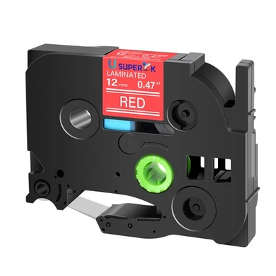 Cinta de etiqueta TZ435 TZe435 blanca sobre roja de 12 mm apta para Brother PT-P700 P900W E500 Foto 1 de 4