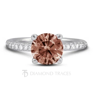 1 CTW Red SI1 Round Cut Earth Mined Certified Diamonds Plat Classic Accent Ring - Picture 1 of 5