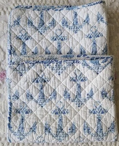 Cynthia Rowley Quilted Nautical Anchor Standard Set/2 Pillow Shams Blue/White - Picture 1 of 8
