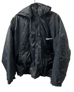 Vintage Nike Black Hooded Jacket Embroidered Textured Swoosh Size Medium - Bild 1 von 7