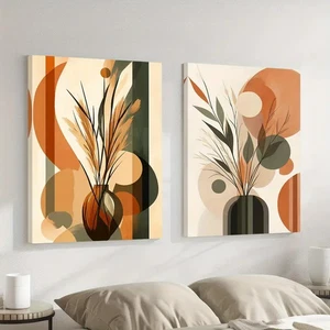2pcs Abstract Leaf & Vase Paintings Wall Art Canvas Unframed - Picture 1 of 5