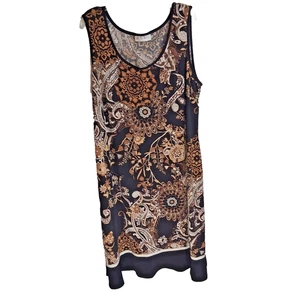 Studio 1 Womens Plus Size 18W Shift Dress Black Brown Paisley Stretch no Sleeve - Picture 1 of 12