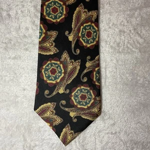 Vtg Oscar De La Renta Couture Silk Tie Paisley Medallion Black Gold Office USA - Picture 1 of 10