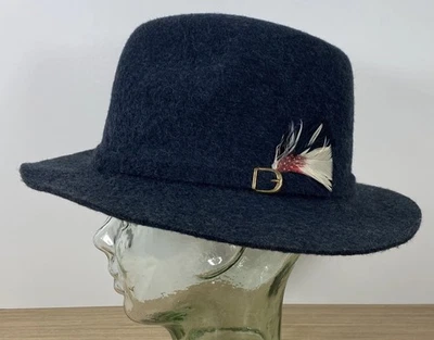 Sombrero de plumas de fieltro negro vintage STETSON by Mallory Fedora 7 1/4 para hombre Foto 1 de 4