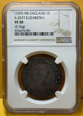 1595-1598 England 1 Shilling S-2577 Elizabeth I NGC VF30 - Image 1 of 4