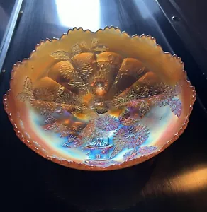 Antique Fenton Marigold Chrysanthemum and Windmills Carnival Glass Footed Bowl - Picture 1 of 9