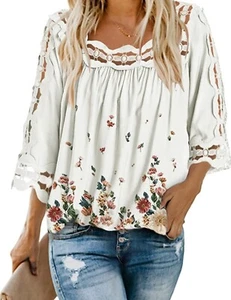 Blencot Camicia Donna In Pizzo Bianca XXL con motivo floreale - Foto 1 di 3