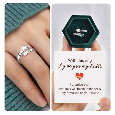 Silver Hug Rings Always With You Adjustable Hug Ring For Couple Hugging Letter - Image 1 of 4