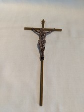 Vintage 9.5" Gold Brass Hanging Wall INRI Crucifix Christ