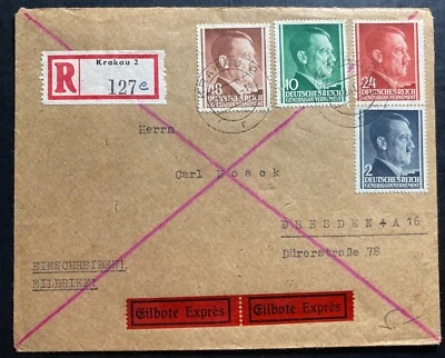 1941 Krakow General Government Poland Germany Registered Cover To Dresden - Image 1 of 2