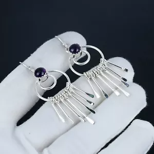 Elegante Ametista Fatto a Mano 925 Orecchini Argento Sterling Per Anniversario - Foto 1 di 4