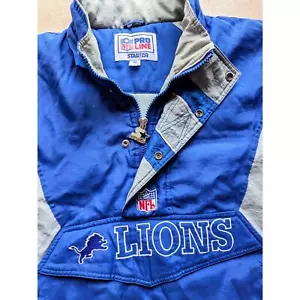 Detroit Lions 90s STARTER puffer 1/2 jacket M blue silver NFL Pro Line vtg - Picture 1 of 8