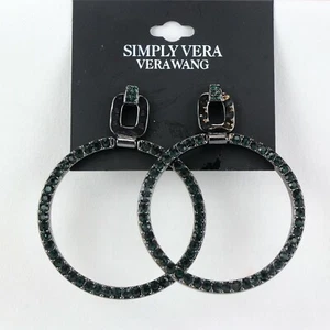 Vera Wang Earrings Dark-tone 2 5/8" Green Rhinestone MOD Circle by Simply Vera - Picture 1 of 1