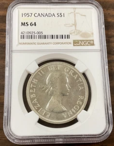 1957 Canada Silver Dollar NGC MS 64. - Picture 1 of 4