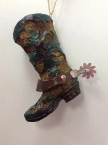 Botas Vaqueras Occidentales Adorno de Navidad - Verde azulado y topo - Imagen 1 de 4