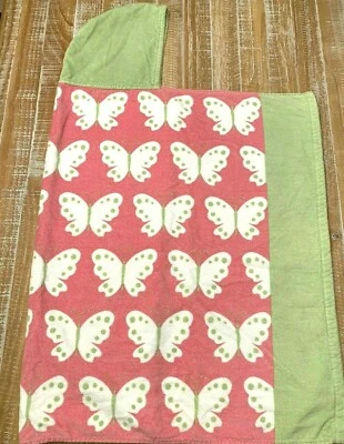 POTTERY BARN Kids Girls Beach Pool Towel Wrap Hooded Butterflies Pink & Green - Image 1 of 4