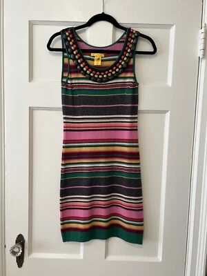 Vestido Catherine Malandrino Rayas 100% Cachemira Cuentas Escote Talla S Foto 1 de 4