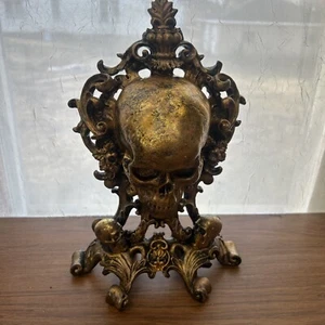 Harz Schädel Skulptur goldfarben 12 Zoll hoch Dekor Unikat - Bild 1 von 10