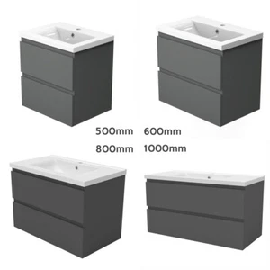 500 600 800 1000mm Wall Hung Grey Bathroom Vanity Unit with Basin Sink Cabinet - Picture 1 of 32