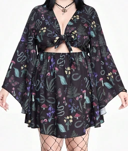 NWT Romwe Fairycore Gothic Snake Mushroom Butterfly Front Tie Goth Dress 2XL - Picture 1 of 5