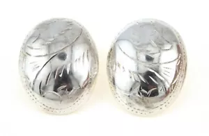 Signed IBB 925 Sterling Silver Etched Dome Oval Clip On Earrings - Picture 1 of 10