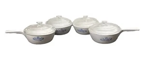 (4) CorningWare Blue Cornflower 1 Pint Sauce Pans (P-81-B) & Lids (P-81-C) VTG - Picture 1 of 16
