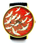 SNOW GEESE, VINTAGE DESIGN ART AESTHETIC DIAL SOLID BRASS & LEATHER LADIES WATCH