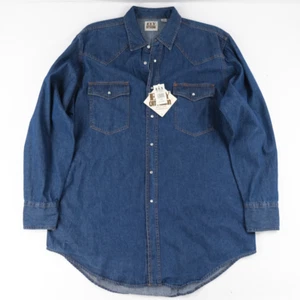 Camicia Vintage Ely Cattleman Uomo XL Western Sawtooth Denim Perla Bottoni a Scatto - Foto 1 di 7