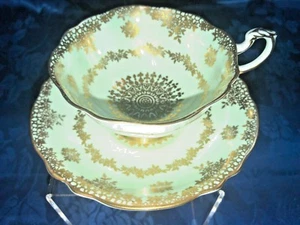 Paragon Tea Cup and Saucer Mint and Gold - Picture 1 of 5
