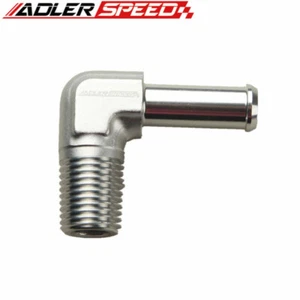 ADLERSPEED 1/4" NPT Male To 3/8" Barb 90 Degree Adapter Fitting Aluminum Silver - Picture 1 of 5