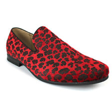 Men's RED Leopard Print Slip On  Modern Dress Shoes Loafers New Fashion ÃZARMAN 