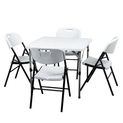 Lifetime Commercial Contoured Folding Chairs Set Steel Frame Plastic Seat Table - Image 1 of 4