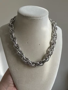 Vintage Chunky Chain Silver Tone Collar Necklace Choker 18” - Picture 1 of 6