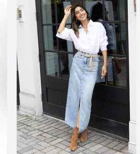 BLANK NYC Maxi Jeans Rock Damen 28 Taschen Schlitz Baumwolle blau Boho Festival Gypsy - Bild 1 von 11