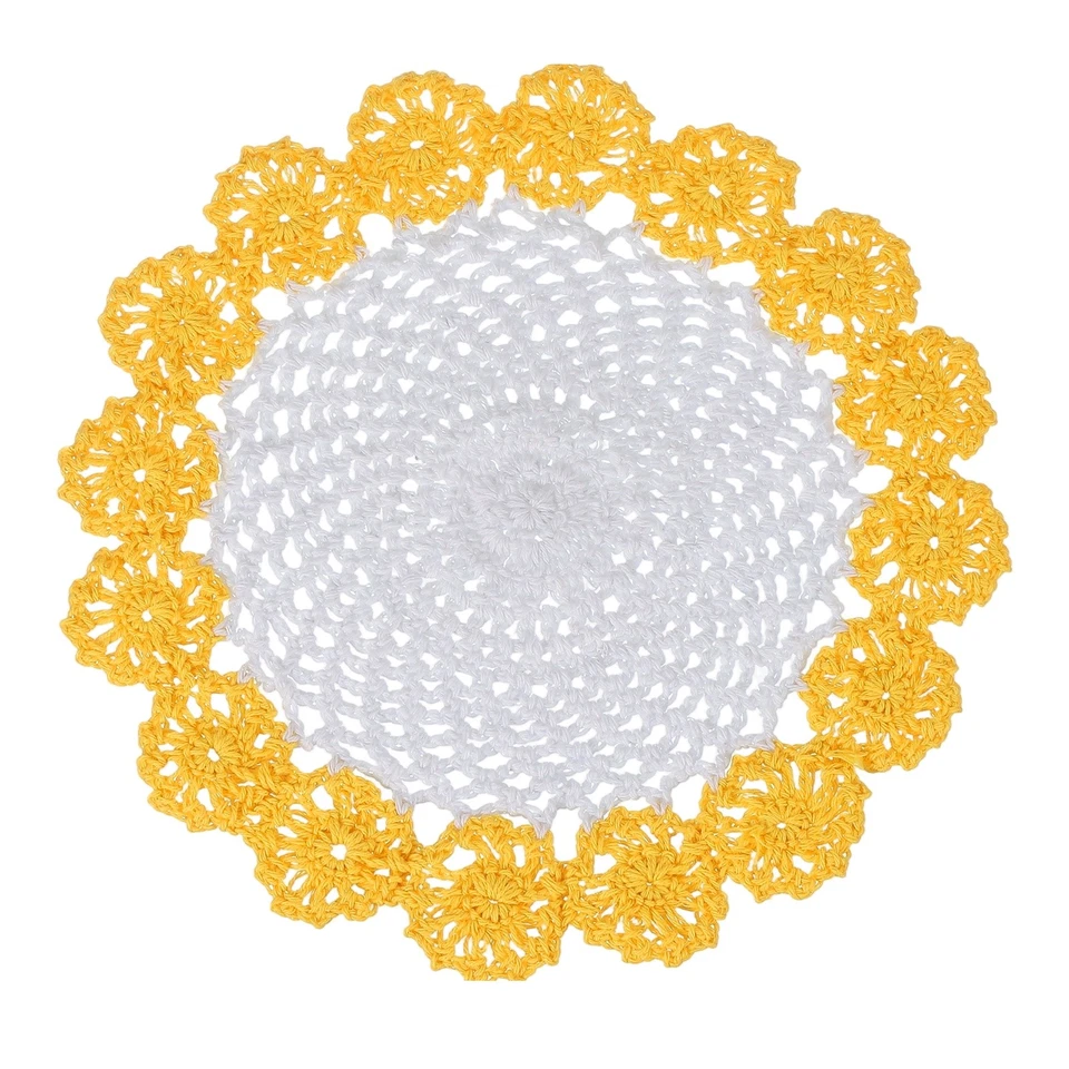 1Pcs Crochet Handmade Doilies 8.2" Placemats Lace Coasters White, Dark Yellow Foto 1 de 4
