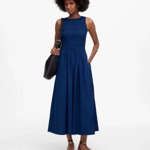 Madewell The Melody Scoopback Smocked Midi Dress Blue Moon Size XSP Petite NWT - Picture 1 of 15