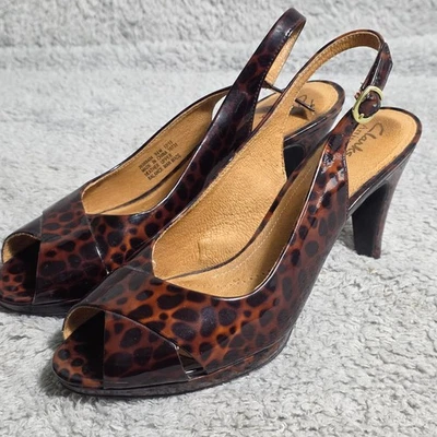 Женские туфли-слинги Clarks Artisan 9,5 М леопард черепаховый панцирь с открытым носком на каблуках - Изображение 1 из 4