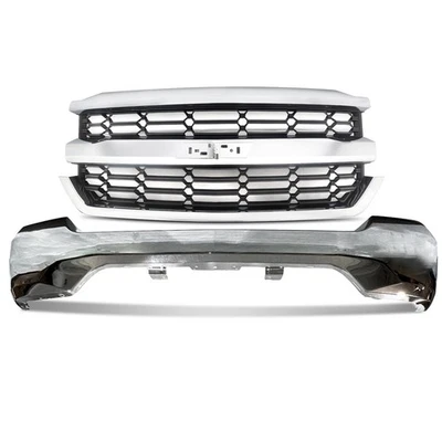 NEW Chrome+Black Front Grille Bumper Face Bar Cover For 2016-2018 Silverado 1500 Foto 1 de 4