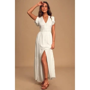 Completely In Love White Swiss Dot Button-Front Maxi Dress XL - Picture 1 of 8