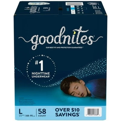 Нижнее белье для мальчиков Goodnites ночное недержание мочи, L (68-95 фунтов), 58 карат - Изображение 1 из 4