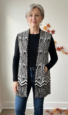 Chico's Women’s Long Cardigan Sweater Vest Kimono Animal Print SZ 2 L Mobwife - Image 1 of 4