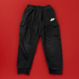Nike Cargo Sweatpants Black Pockets YOUTH Boys Large L Swoosh NIKE 20" WAIST - Picture 1 of 12