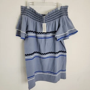 Vestido Mudpie Mujer Medio Azul Hombro Descubierto Detalle Cinta Calada Nuevo con Etiquetas - Imagen 1 de 8